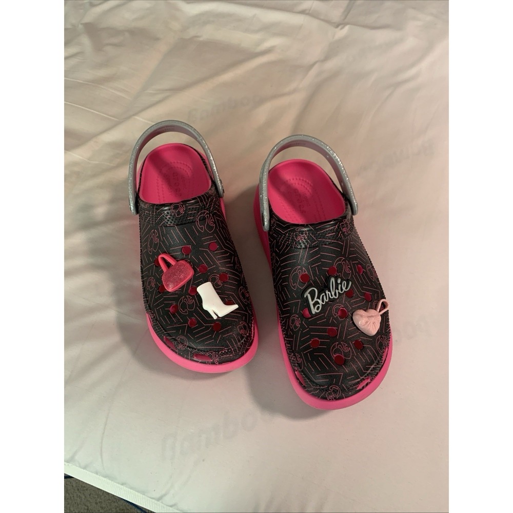 Crocs Barbie Women Crush Clog Pink/Black/Silver Closed Toe US 8 Limited Edition